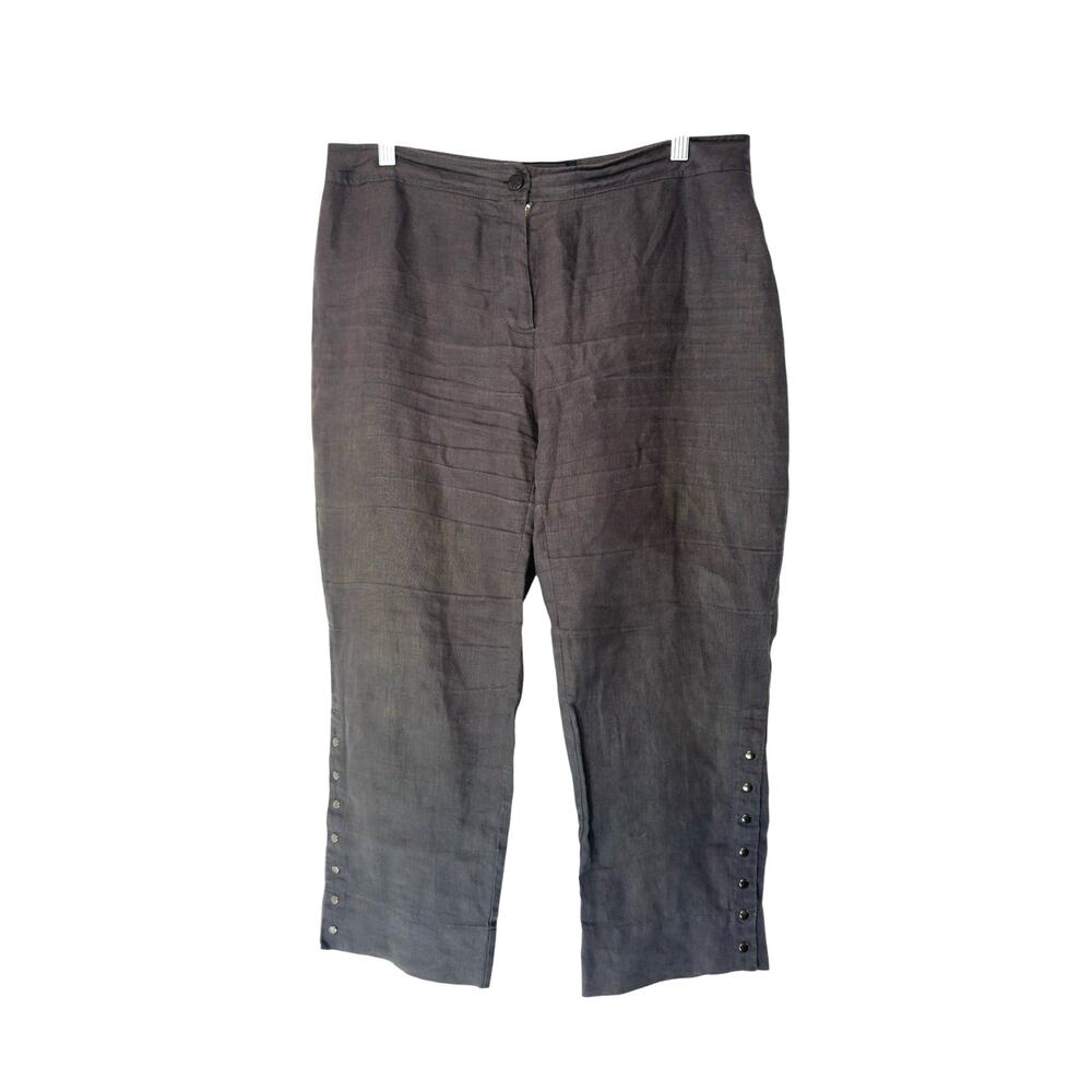 Lauren Vidal Pants Linen Gray Lagenlook Coastal Grandma‎ Relaxed Cropped